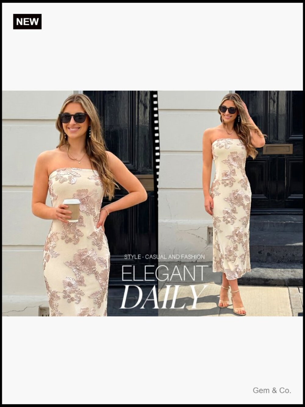 Strapless Floral Bodycon Midi Dress - Cocktail Wedding Guest Party - Picture 7 of 7